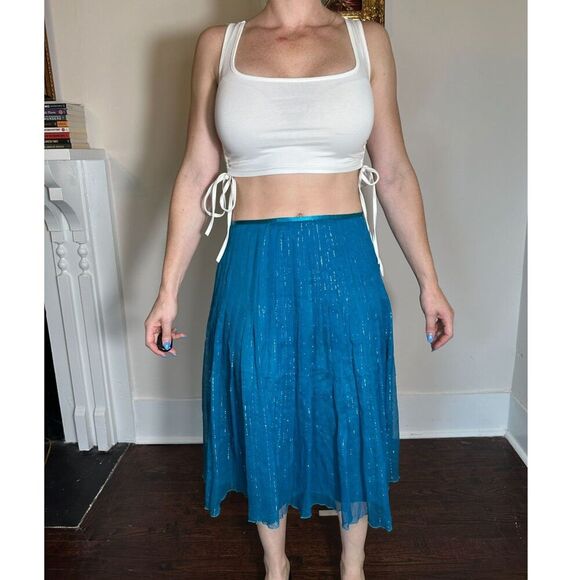 Vintage Spenser Jeremy 100% Silk Blue Sparkly Fairy Midi Skirt Size 6 - Picture 3 of 7